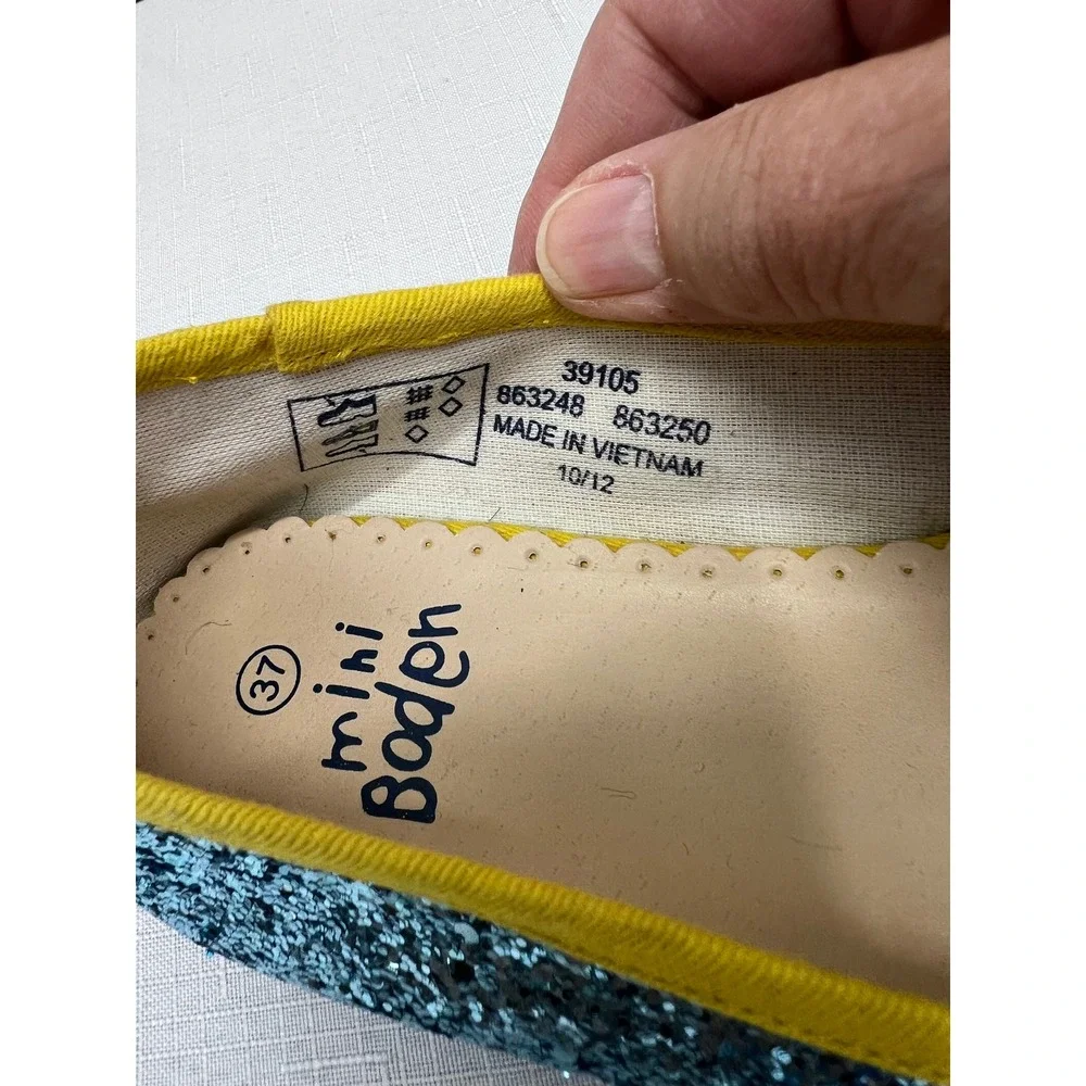 Mini Boden Ballet Flats Kids Size 37 Blue Good Glitter Yellow Trim Slip On